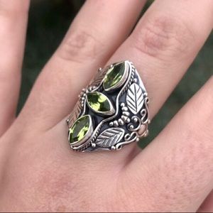 Peridot triple gemstone sterling silver ring